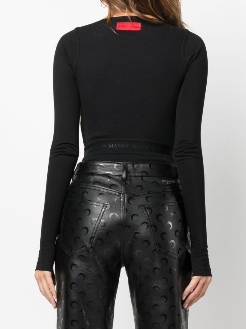 Black Crescent Moon Ribbed Bodysuit