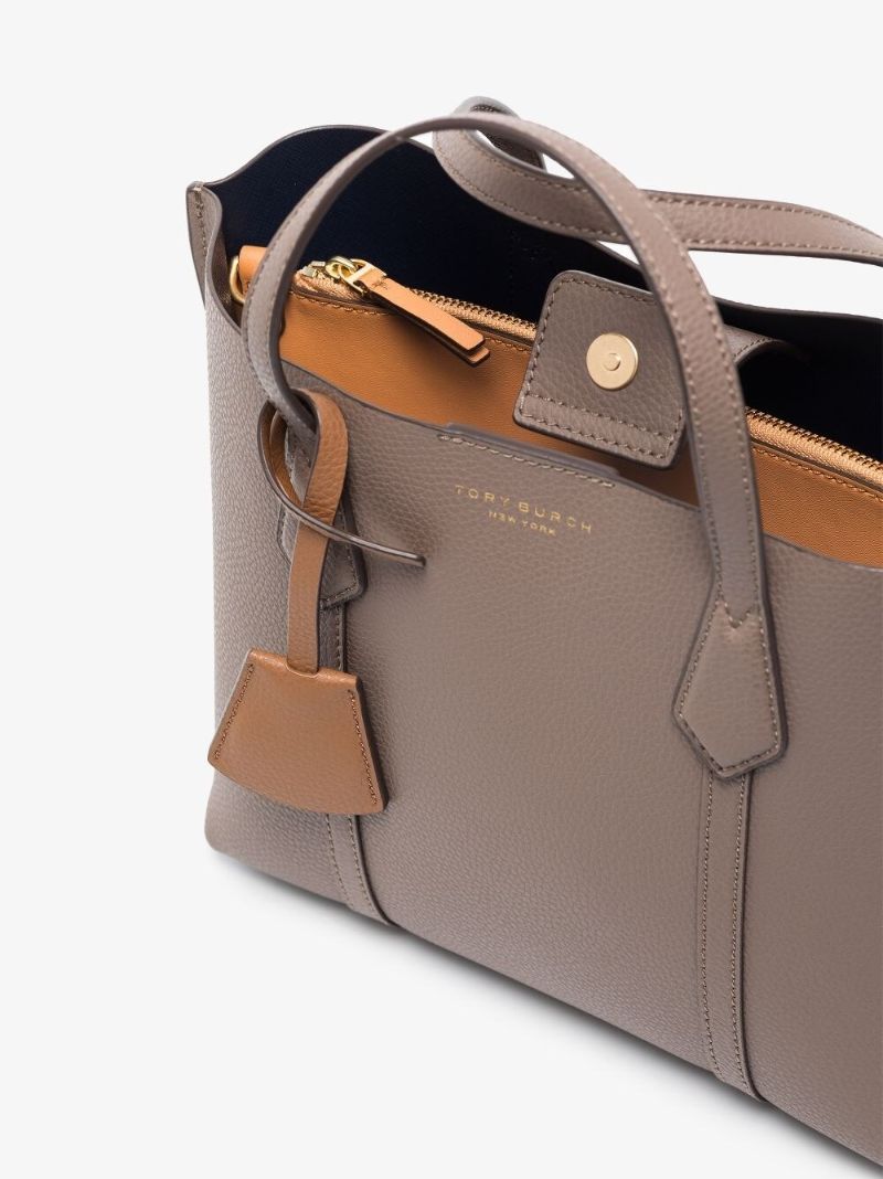 Beige Small Triple Leather Tote Bag