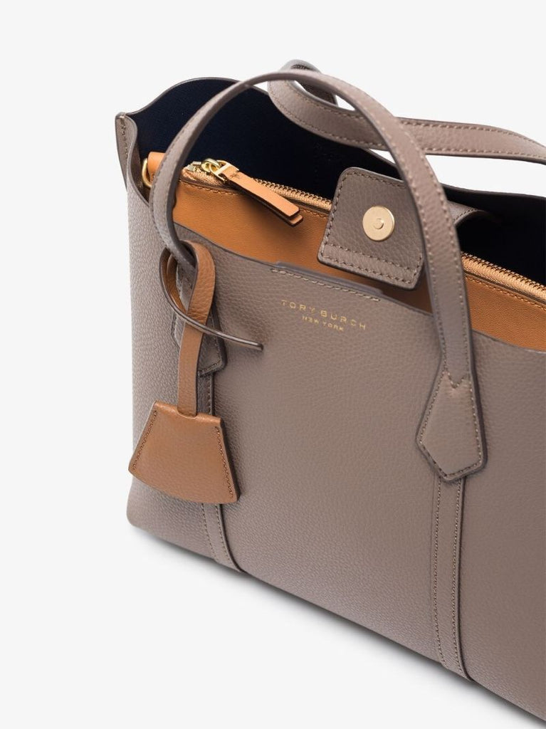 Beige Small Triple Leather Tote Bag