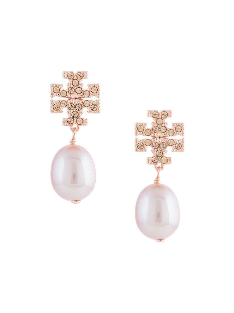 Rose Gold-tone Kira Pearl and Crystal Drop Earrings