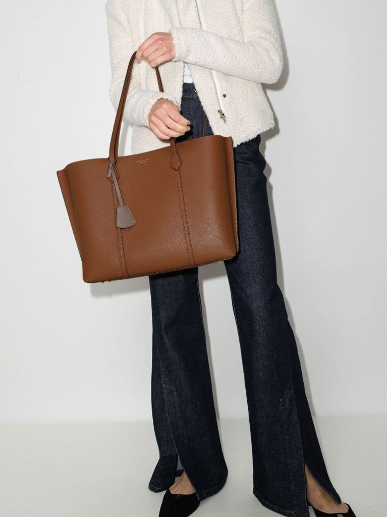 Brown Perry Triple Compartment Leather Tote Bag