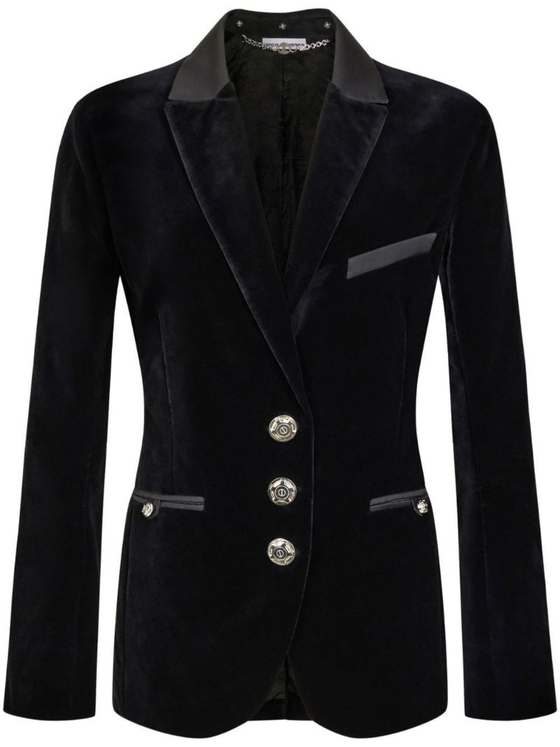 Black Single-breasted Velvet Blazer