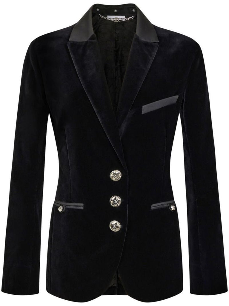 Black Single-breasted Velvet Blazer