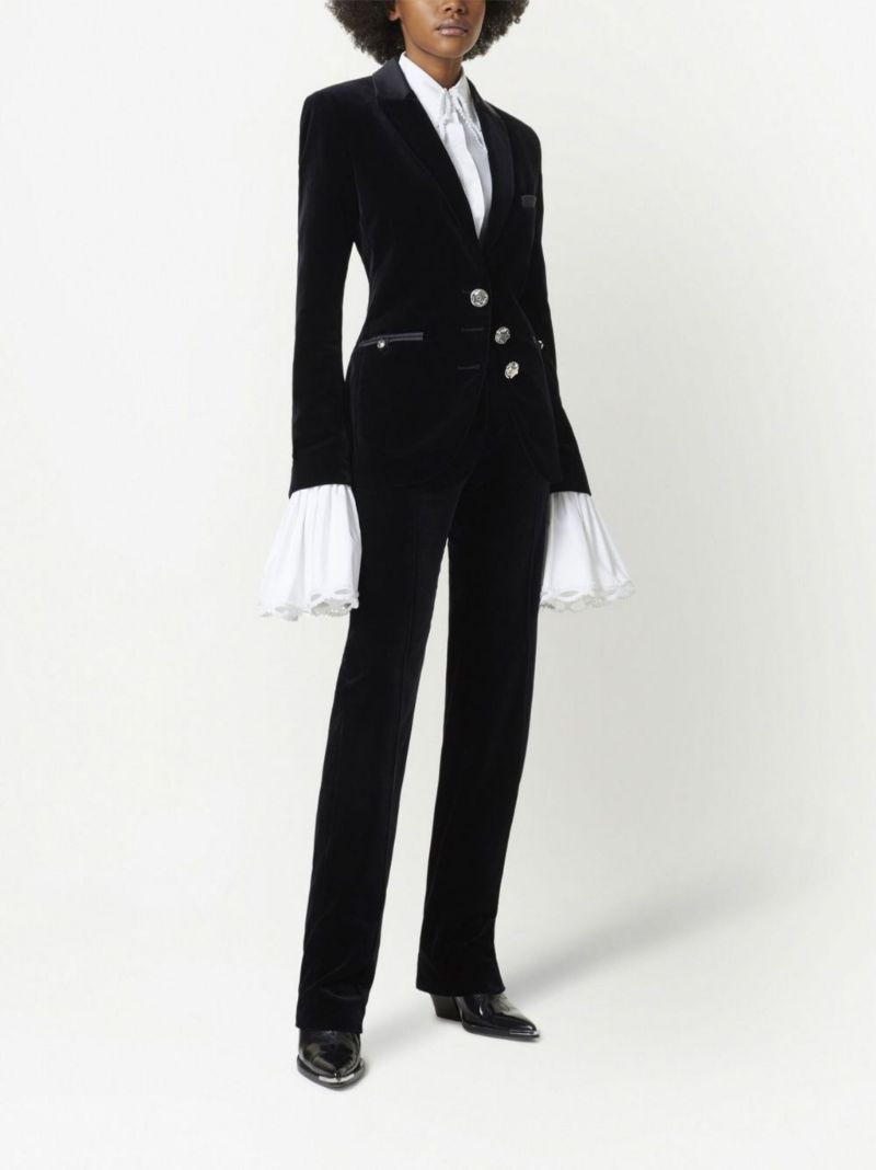 Black Single-breasted Velvet Blazer