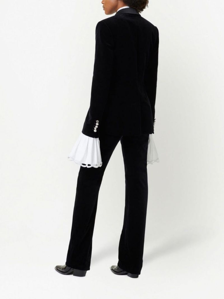 Black Single-breasted Velvet Blazer