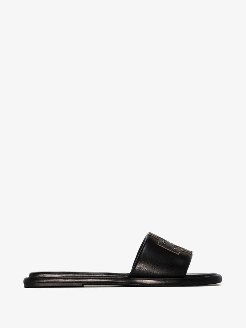 Black Double T Logo Leather Slides