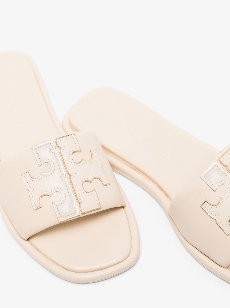 Neutral Double T Logo Leather Sandals