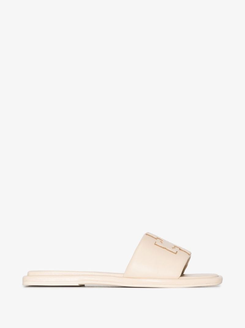 Neutral Double T Logo Leather Sandals
