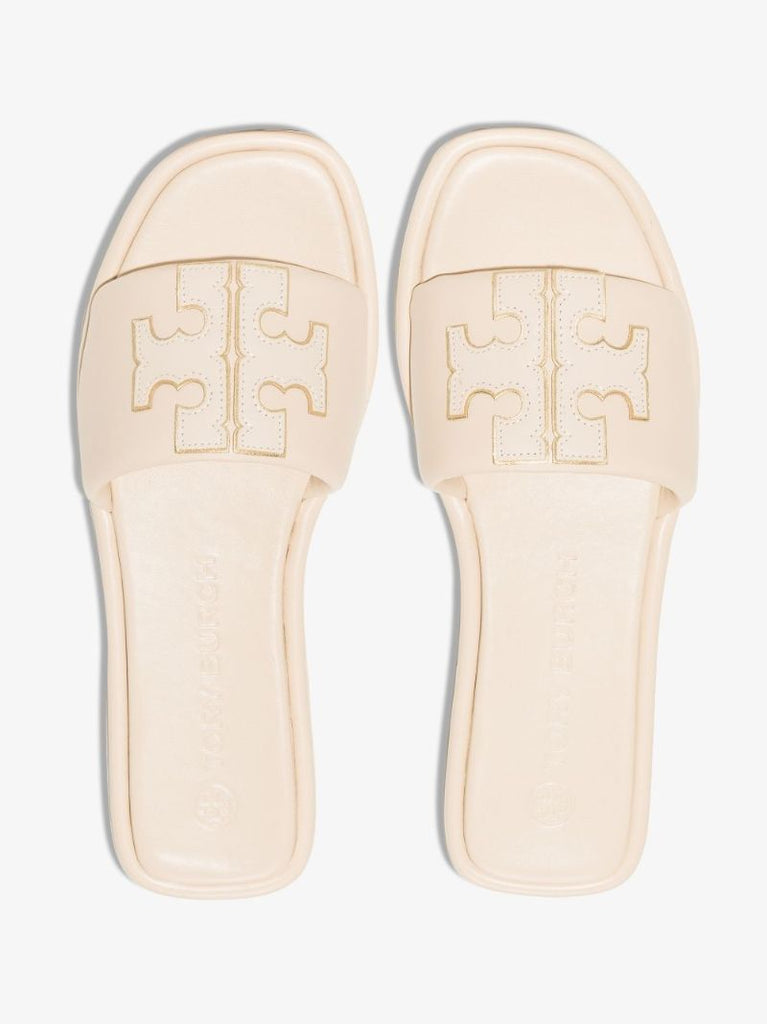 Neutral Double T Logo Leather Sandals