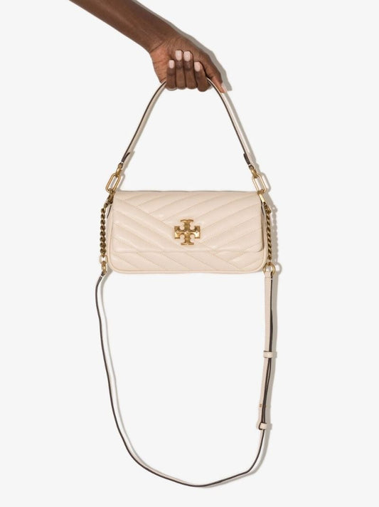 Neutral Kira Chevron Leather Shoulder Bag