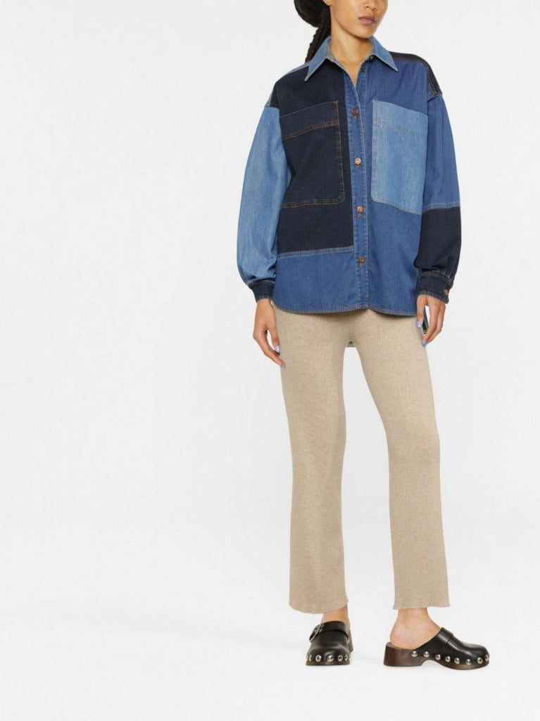 Blue Patchwork Denim Shirt