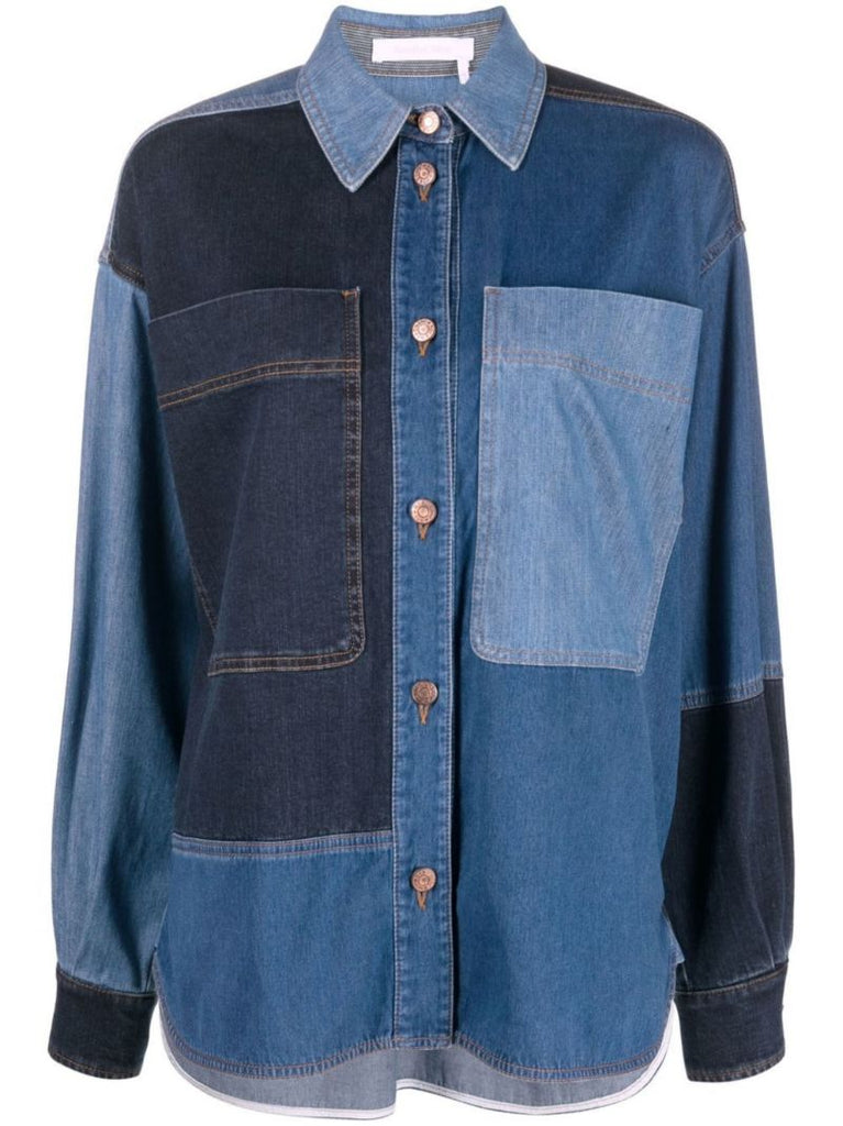 Blue Patchwork Denim Shirt