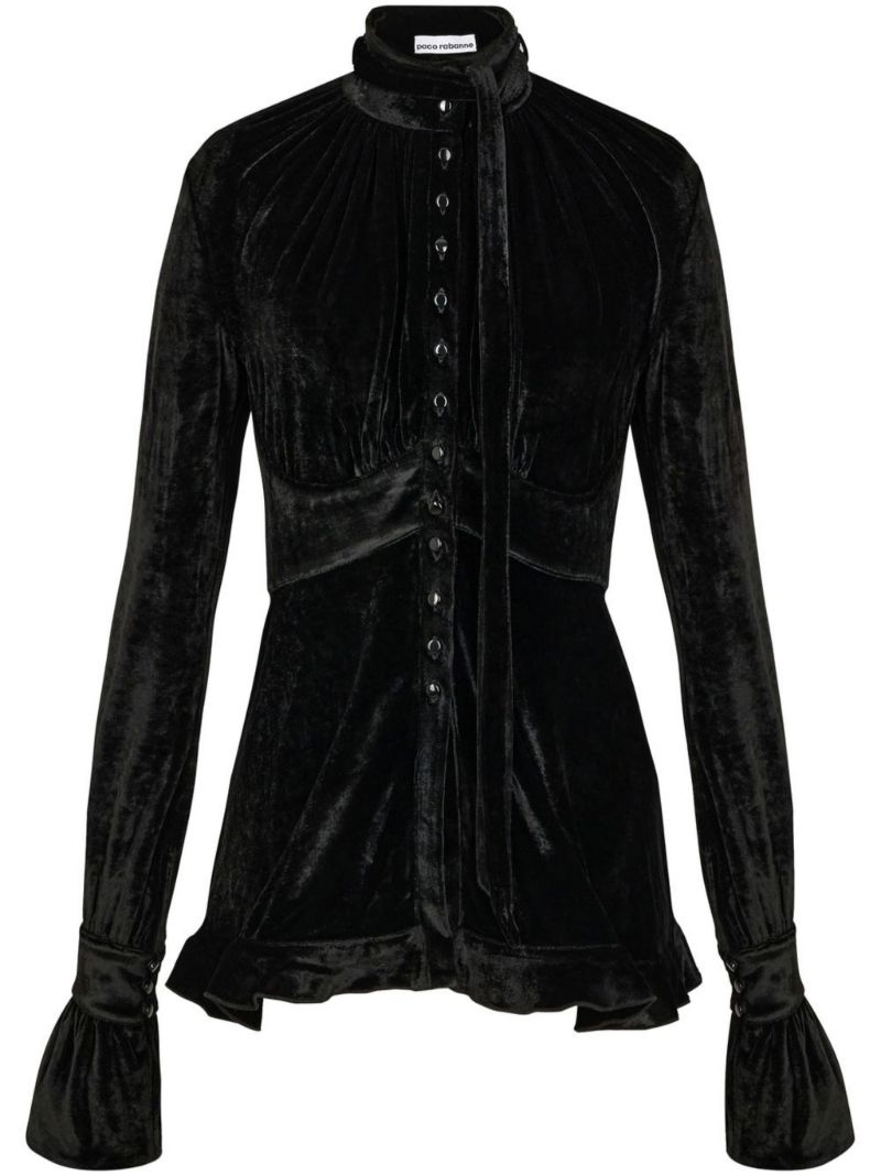 Black Velvet Crystal Button Blouse