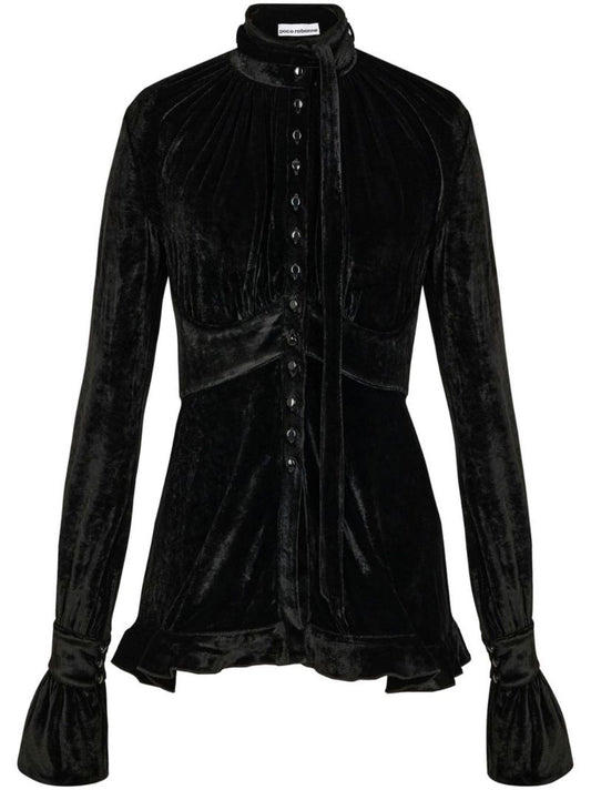 Black Velvet Crystal Button Blouse