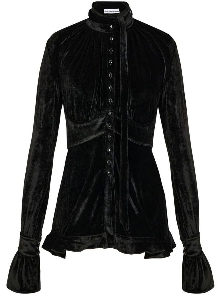 Black Velvet Crystal Button Blouse