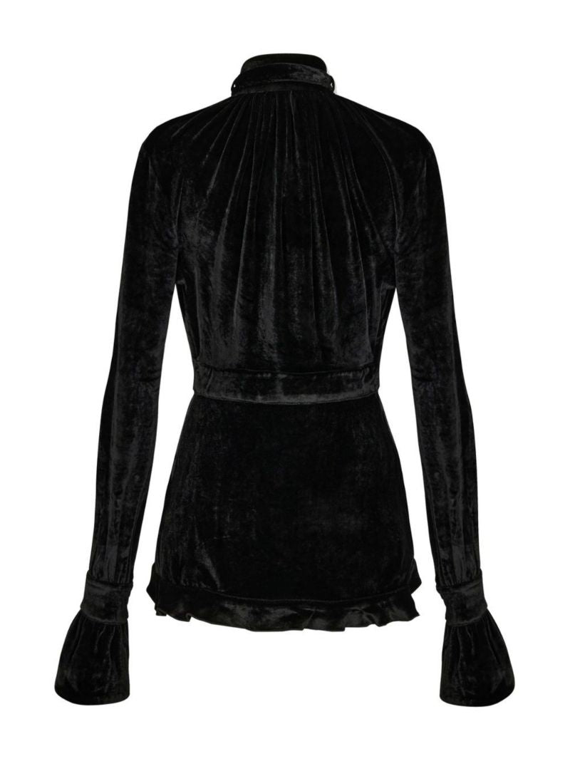 Black Velvet Crystal Button Blouse