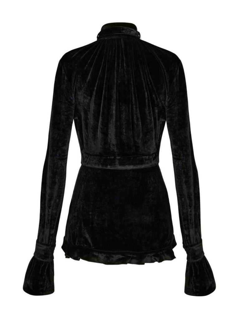 Black Velvet Crystal Button Blouse