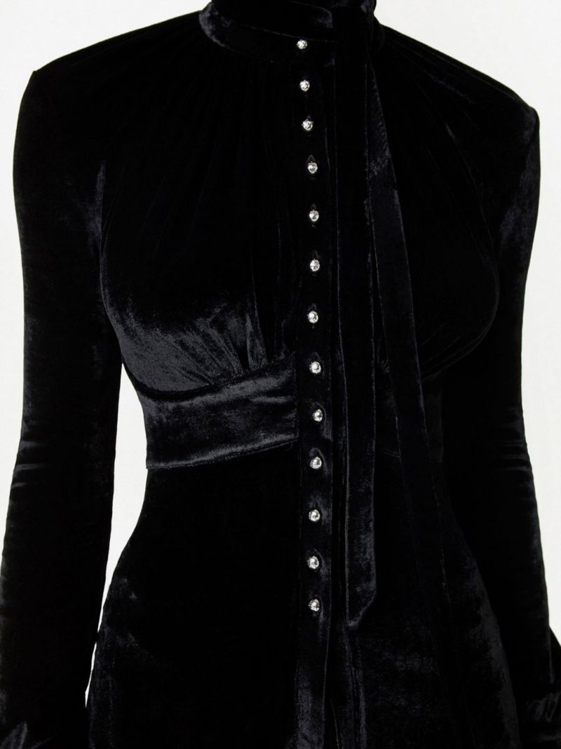 Black Velvet Crystal Button Blouse