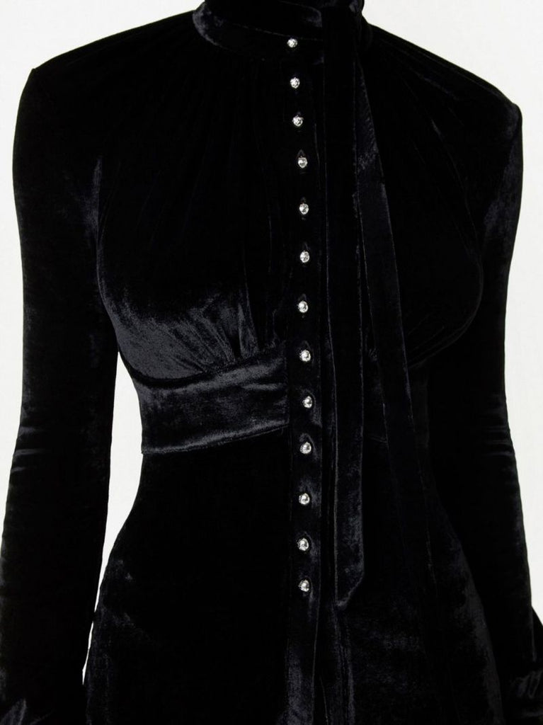 Black Velvet Crystal Button Blouse