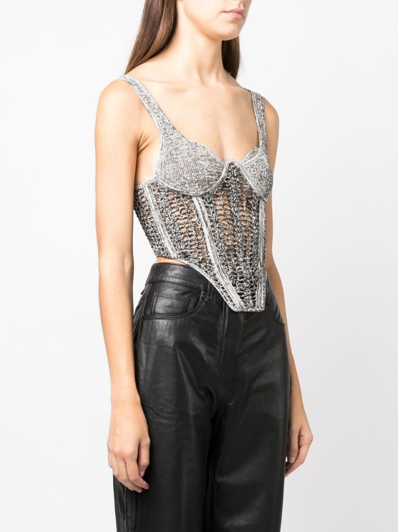 Black Mesh Panelled Corset Top