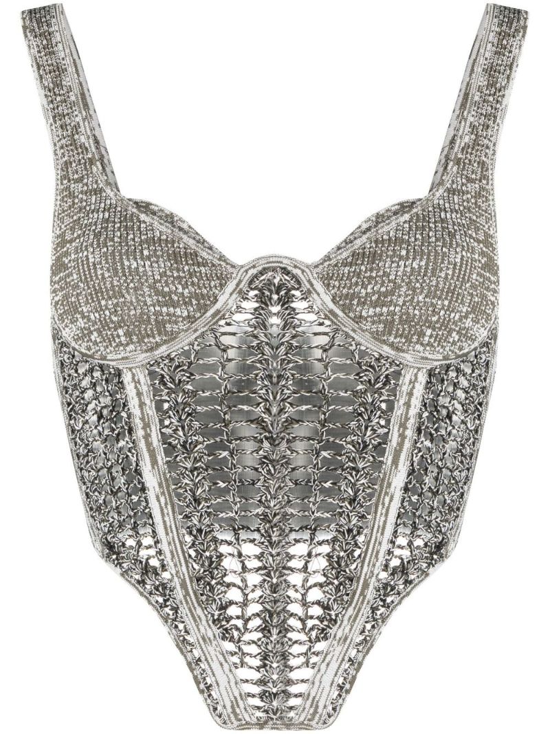 Black Mesh Panelled Corset Top
