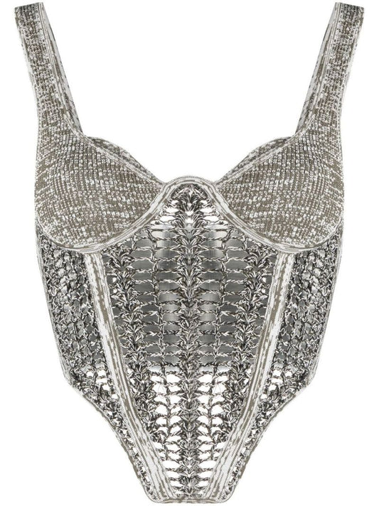 Black Mesh Panelled Corset Top