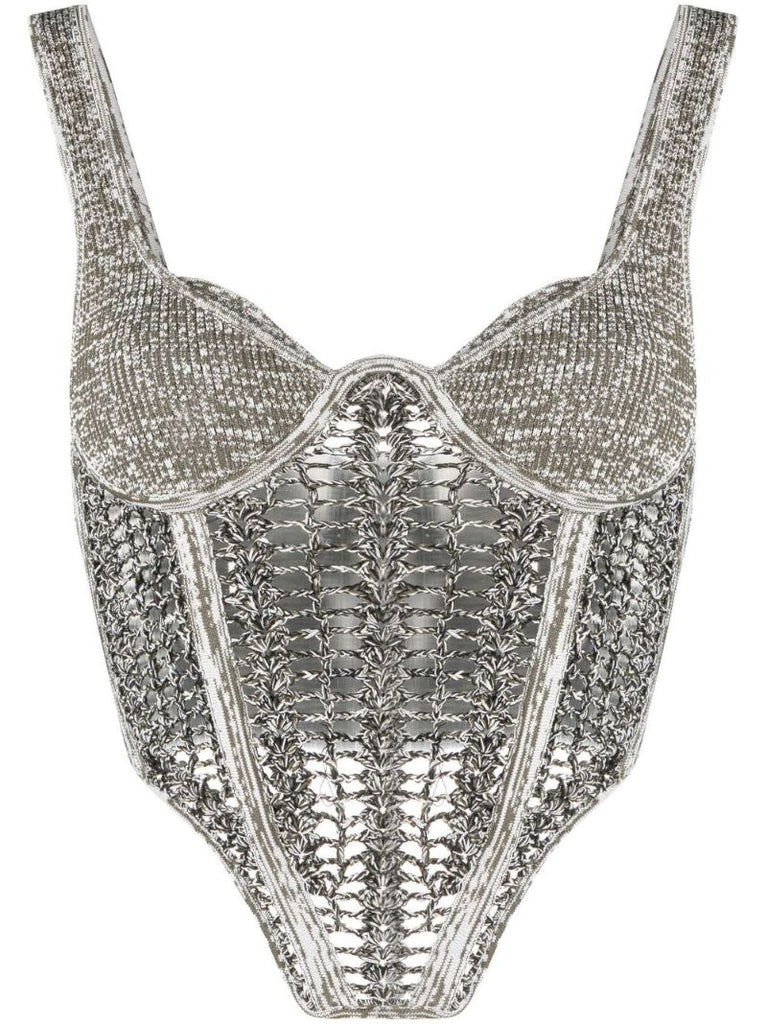 Black Mesh Panelled Corset Top