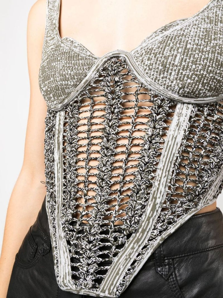Black Mesh Panelled Corset Top