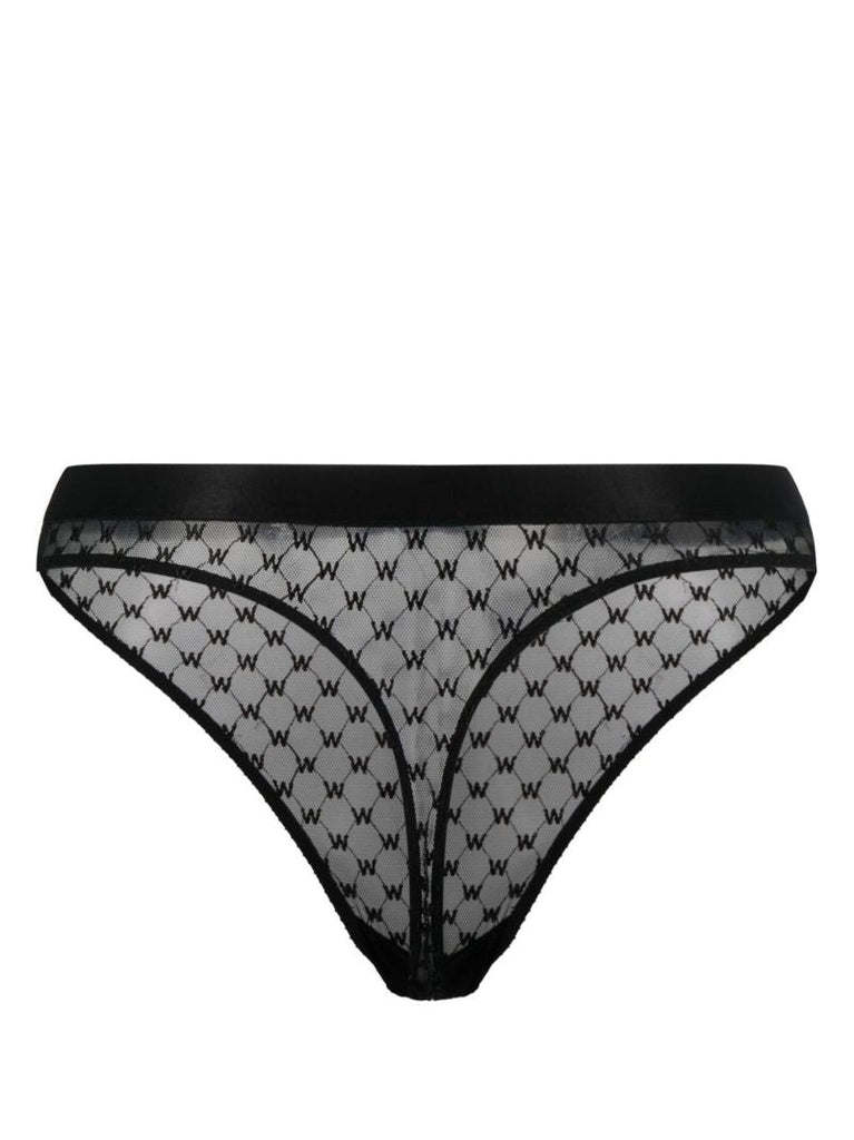 Black Sheer Logo Thong
