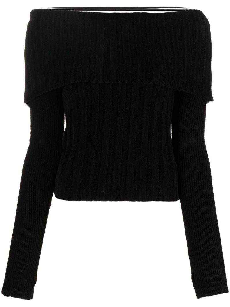 Black Off-the-shoulder Ribbed Sweater