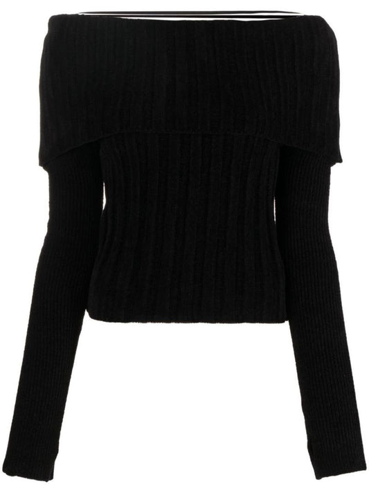 Black Off-the-shoulder Ribbed Sweater
