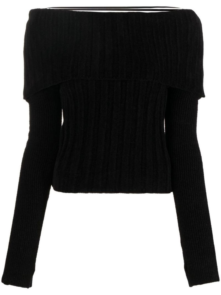 Black Off-the-shoulder Ribbed Sweater