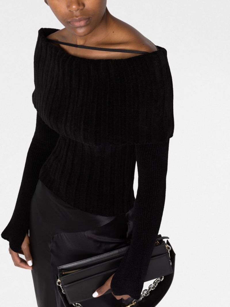 Black Off-the-shoulder Ribbed Sweater