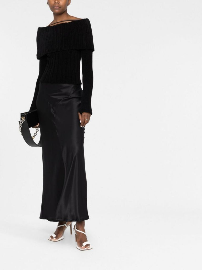 Black Off-the-shoulder Ribbed Sweater