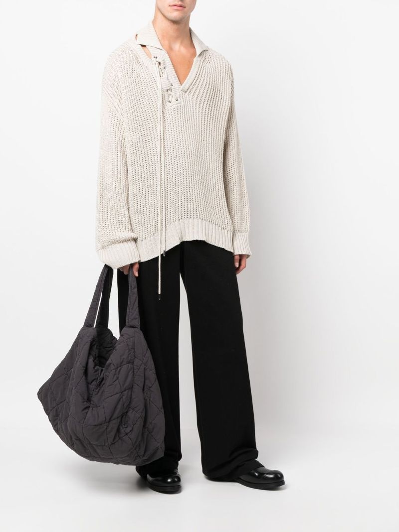 Grey Wadded Quilted Tote Bag