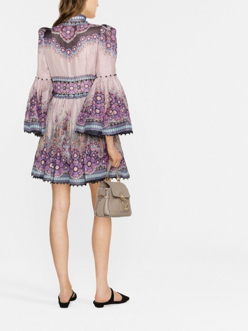 Purple Celestial Bell Sleeve Mini Dress