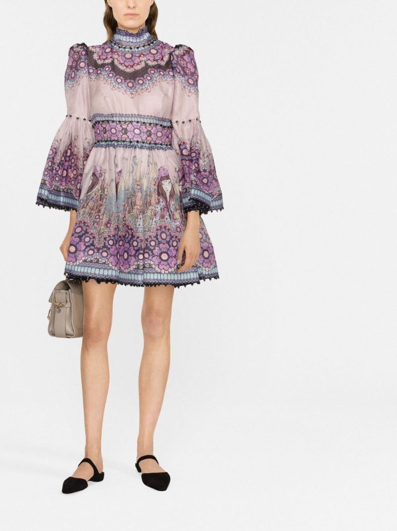 Purple Celestial Bell Sleeve Mini Dress