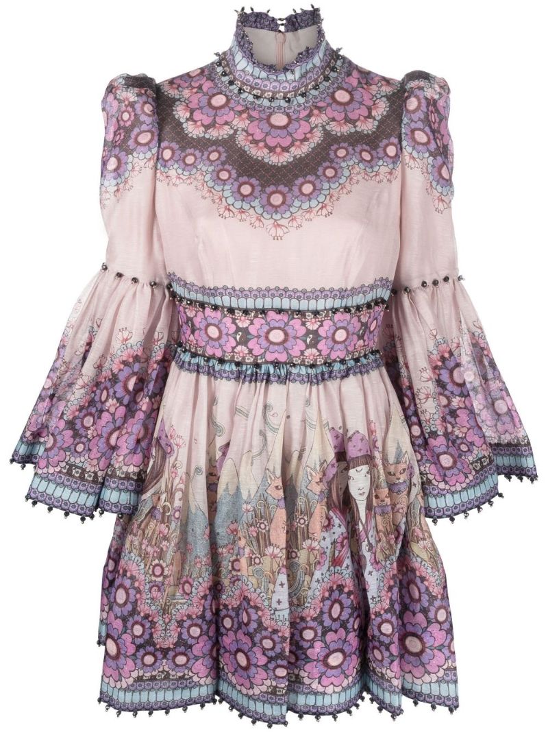 Purple Celestial Bell Sleeve Mini Dress