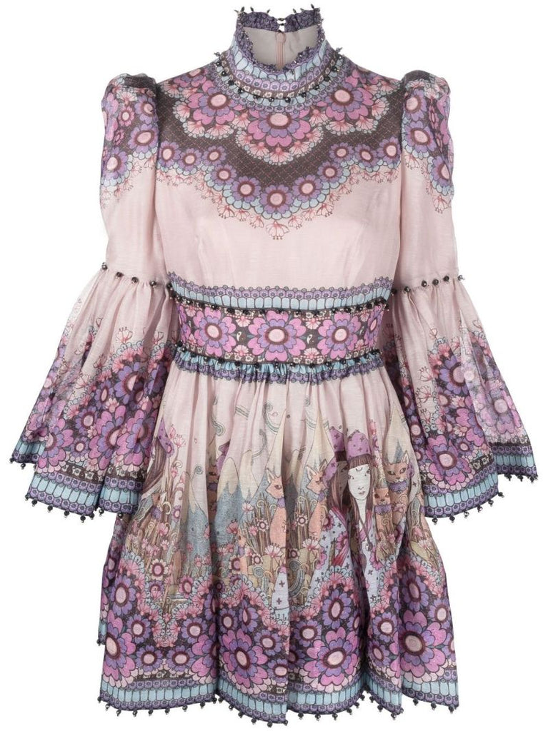 Purple Celestial Bell Sleeve Mini Dress