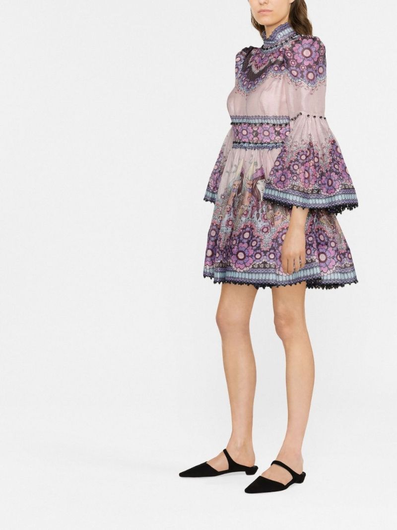 Purple Celestial Bell Sleeve Mini Dress