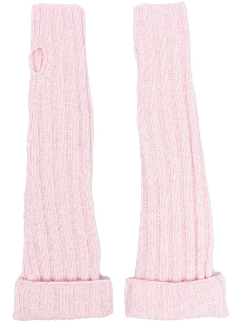 Pink Ribbed Fingerless Gloves
