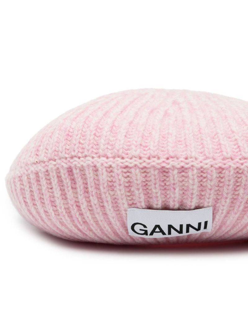 Pink Logo Ribbed Knit Beret