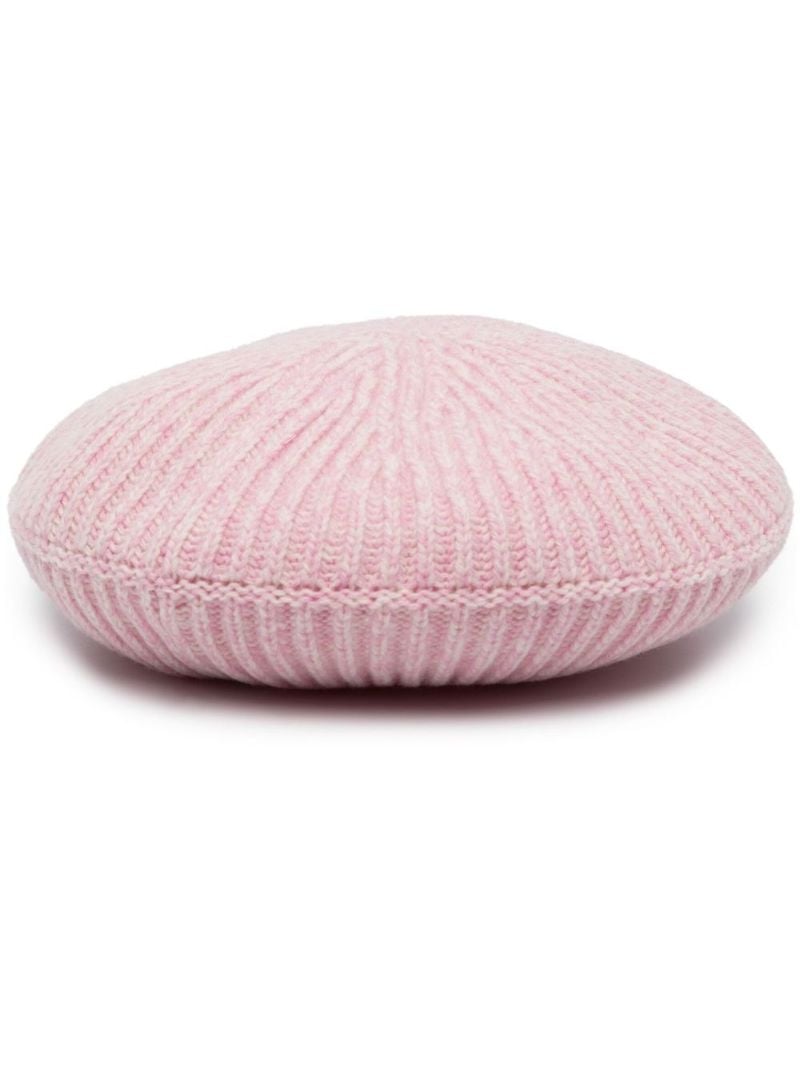 Pink Logo Ribbed Knit Beret