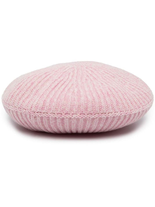 Pink Logo Ribbed Knit Beret