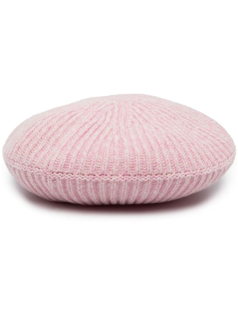 Pink Logo Ribbed Knit Beret