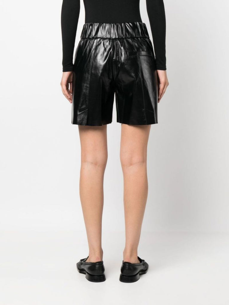 Black Chirac Wide-leg Leather Shorts