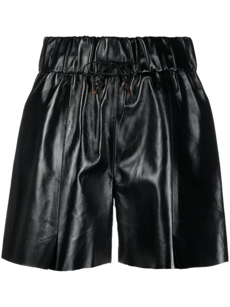 Black Chirac Wide-leg Leather Shorts