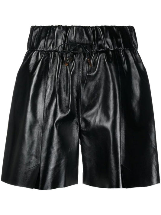 Black Chirac Wide-leg Leather Shorts