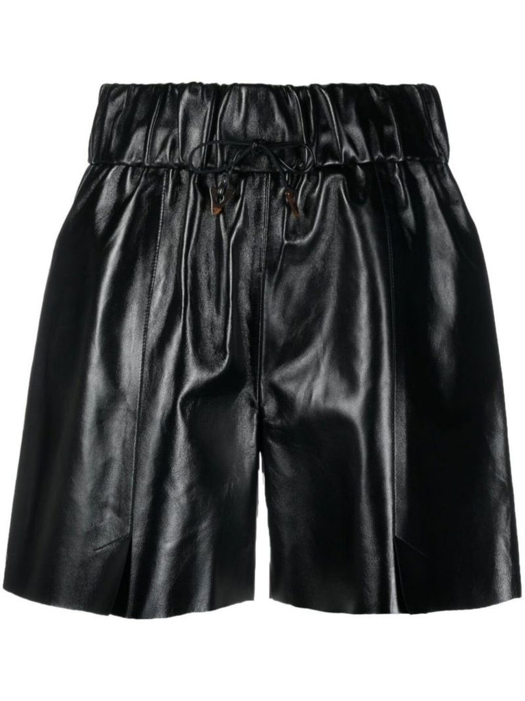 Black Chirac Wide-leg Leather Shorts