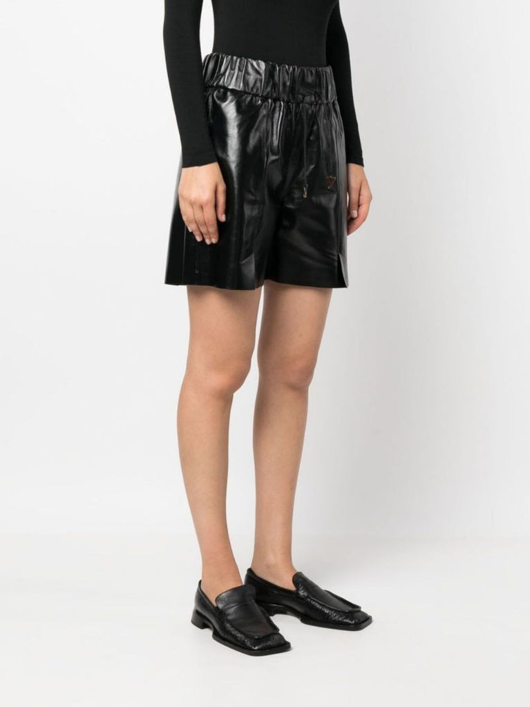 Black Chirac Wide-leg Leather Shorts